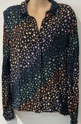 SUGARHILL BLACK STAR PRINT BUTTON SHIRT SIZE 14