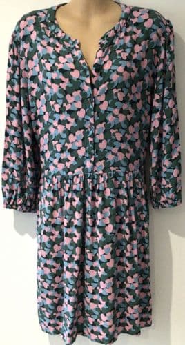 SUGARHILL GREEN/PINK HEART PRINT TUNIC SHIRT DRESS SIZE 14
