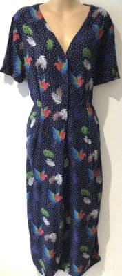 SUGARHILL NAVY PARROT PRINT BUTTON JUMPSUIT SIZE 16