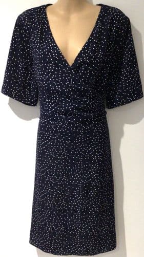 SUGARHILL NAVY POLKA DOT WRAP OCCASION DRESS SIZE 16