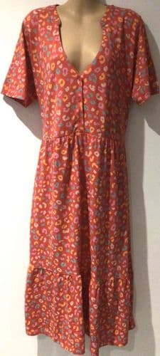 SUGARHILL ORGANIC CORAL PRINT MIDI BUTTON DRESS SIZE 16
