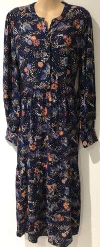 SUPERDRY NAVY FLORAL BUTTON MIDI DRESS SIZE 12