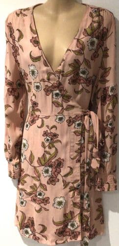 SUPERDRY PINK FLORAL LONG SLEEVED WRAP DRESS SIZE 12