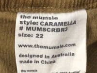 THE MUMSIE CARAMELA CORD STRETCH SLING BABY CARRIER DUNGAREES BNWT SIZE 22