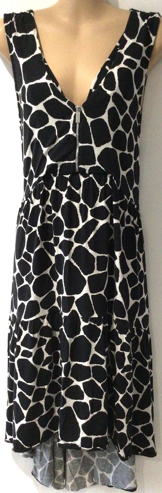 TILBEA BLACK/IVORY ZIP MATERNITY/NURSING DRESS SIZE M 10/12