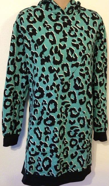 TILBEA MINT GREEN NURSING LEOPARD SWEATER HOODIE DRESS SIZE S 10-12