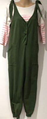 TILBEA ORGANIC KHAKI POPPER FRONT MATERNITY & NURSING JUMPSUIT SIZE L 14