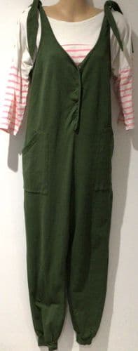TILBEA ORGANIC KHAKI POPPER FRONT MATERNITY & NURSING JUMPSUIT SIZE L 14