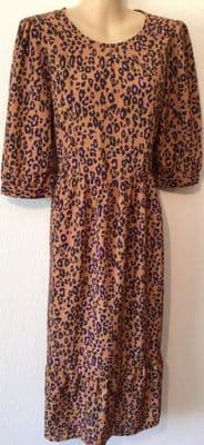 TILBEA TOFFEE LEOPARD PRINT MATERNITY/NURSING OCCASION MIDI DRESS SIZE M 12-14