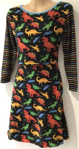 TINY VIKINGS BLACK DINOSAUR PRINT JERSEY NURSING DRESS SIZE 8