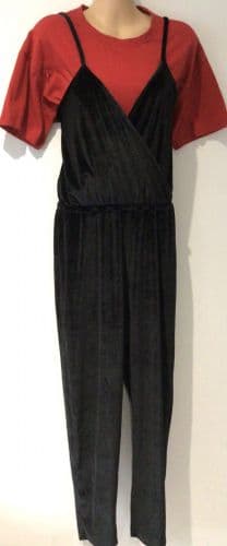 TOPSHOP BLACK VELVET WRAP JUMPSUIT SIZES 12 & 16
