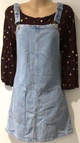 TOPSHOP BLUE DENIM PINAFORE DRESS SIZE 12