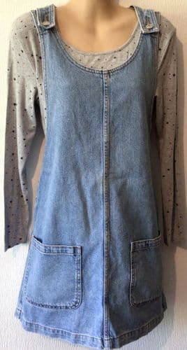 TOPSHOP BLUE DENIM PINAFORE DUNGAREE DRESS SIZE 12