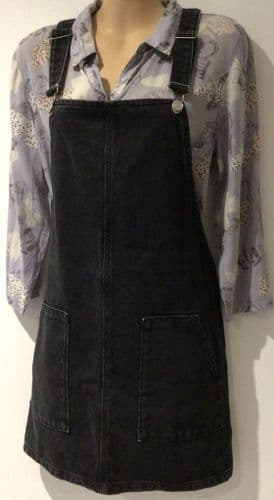 TOPSHOP CHARCOAL DENIM PINAFORE DUNGAREE DRESS SIZE 12