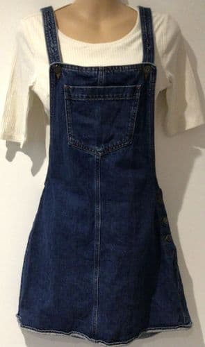 TOPSHOP DARK BLUE DENIM PINAFORE DUNGAREE DRESS SIZE 12