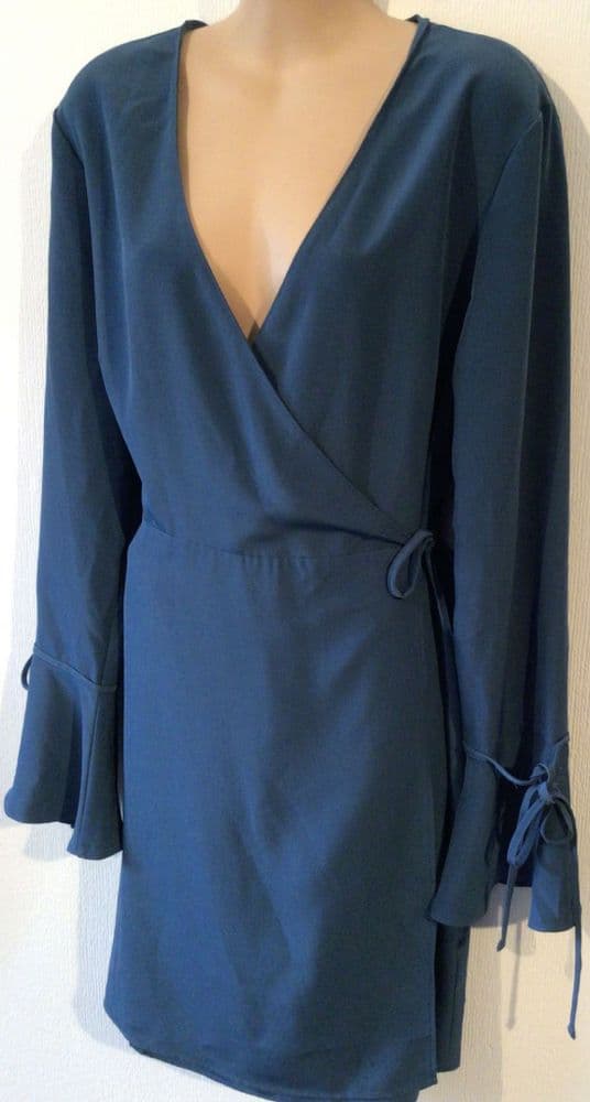 TOPSHOP DARK TEAL WRAP MIDI DRESS SIZE UK 16
