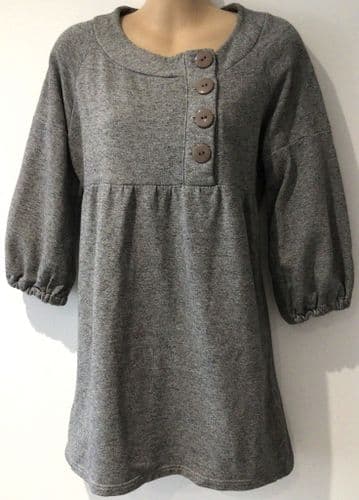 TOPSHOP GREY BUTTON SWEATSHIRT TUNIC DRESS SIZE 12