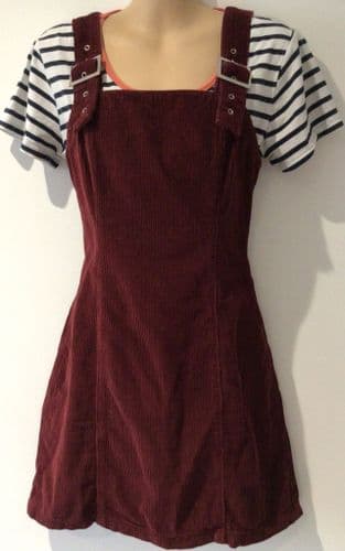 TOPSHOP MAROON CORD PINAFORE DUNGAREE DRESS SIZE 12