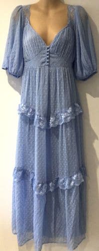 TOPSHOP MATERNITY BLUE LACE DOBBY MIDI OCCASION DRESS SIZE 14