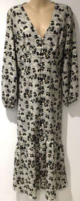 TOPSHOP MATERNITY/NURSING BEIGE/BLACK FLOWER PRINT MIDI DRESS SIZE 12