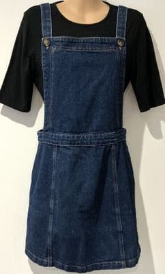 TOPSHOP NAVY BLUE DENIM PINAFORE DRESS SIZE 14