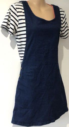 TOPSHOP NAVY BLUE DENIM PINAFORE DUNGAREE DRESS SIZE 12