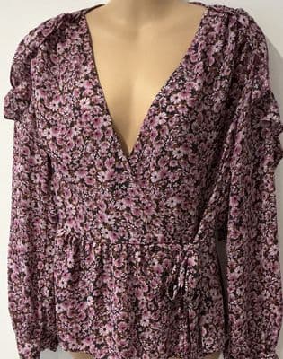TOPSHOP PINK DAISY FLORAL WRAP SHIRT TOP SIZE 10
