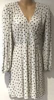 TOPSHOP WHITE PLISSE SPOTTY WRAP LONG SLEEVED DRESS SIZE 12