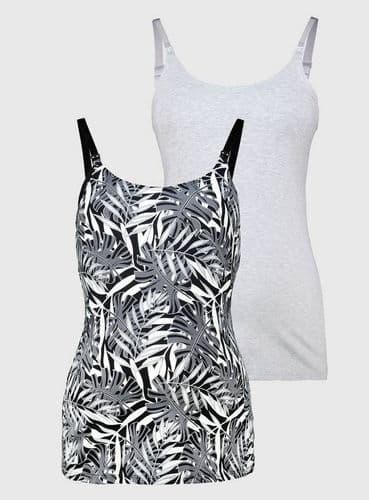 TU 2 PACK GREY & MONOCHROME LEAF PRINT NURSING VEST TOPS NEW SIZE 20