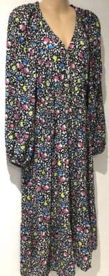 TU BLACK/WHITE NEON FLORAL BUTTON SHIRT DRESS SIZE 16