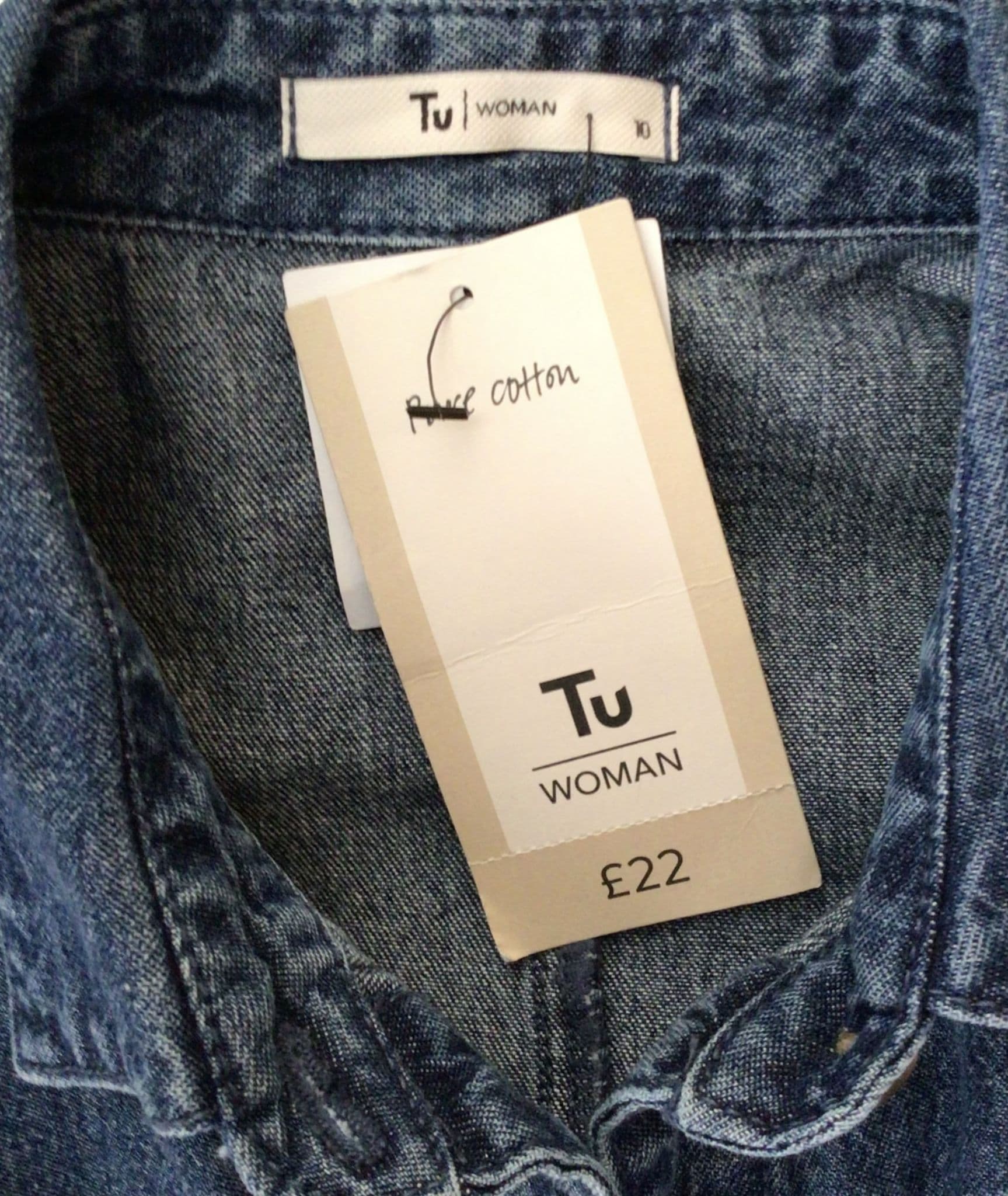 TU BLUE DENIM BUTTON SHIRT DRESS NEW SIZE 10