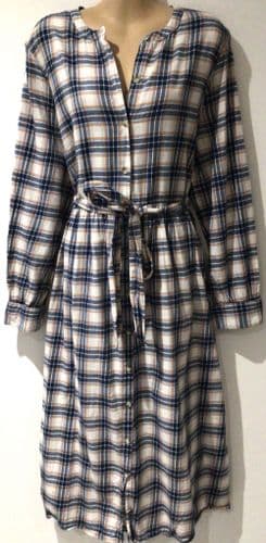 TU BLUE/ORANGE CHECK BUTTONED SHIRT MIDI DRESS SIZE 16