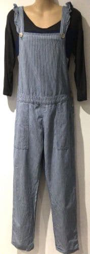 TU BLUE STRIPE FRILL STRAP DUNGAREES SIZE 12