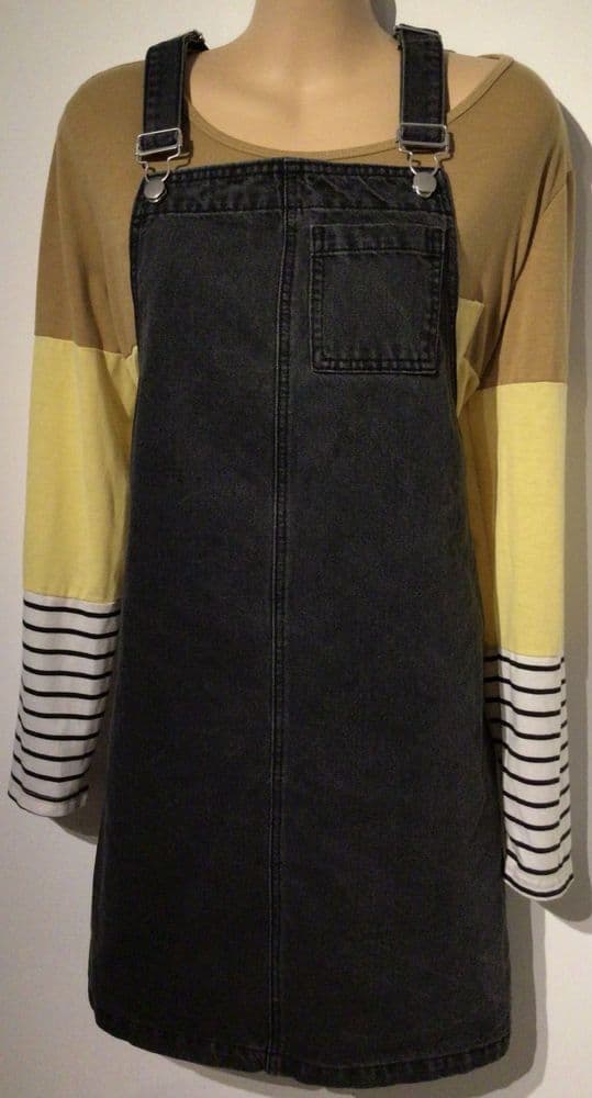 TU CHARCOAL DENIM PINAFORE/DUNGAREE DRESS SIZE 14
