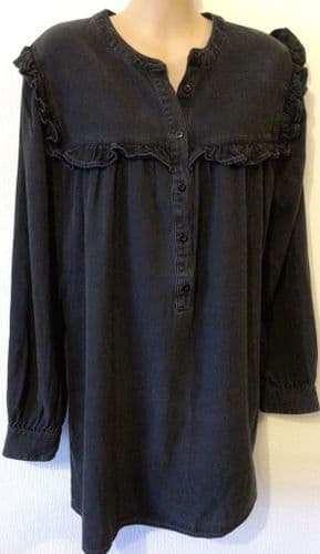 TU CHARCOAL FRILL COTTON BUTTONED SHIRT TOP SIZE 16
