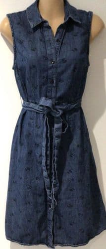 TU DENIM FLORAL SLEEVELESS SUMMER DRESS SIZE 8