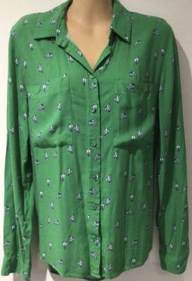 TU GREEN VESPA PRINT BLOUSE TOP SIZE 10