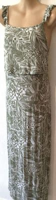 TU KHAKI LEAF PRINT JERSEY MAXI NURSING DRESS NEW SIZE 12/14