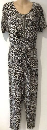 TU LEOPARD PRINT ZIP FRONT JUMPSUIT SIZE 16