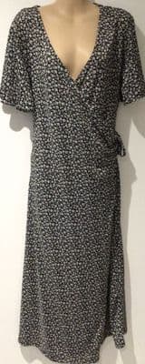 TU MATERNITY FLORAL BLACK WRAP DRESS SIZE 12