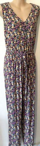TU MULTI FLORAL JERSEY BUTTON JUMPSUIT BNWT SIZE 14