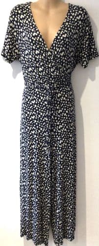 TU NAVY FLORAL JERSEY WRAP CROP LEG JUMPSUIT SIZE 14