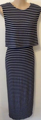 TU NAVY STRIPE JERSEY 2 PIECE MIDI DRESS SIZE 16