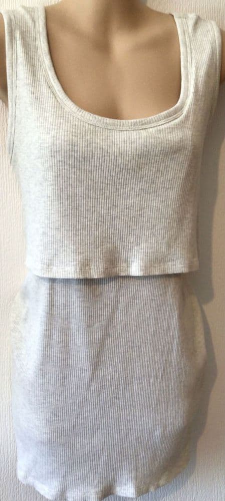 TU RIBBED BEIGE MATERNITY NURSING JERSEY VEST TOP SIZE 20