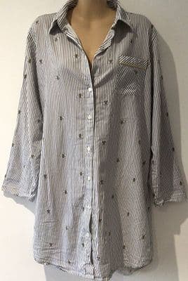 TU WHITE STRIPE BEE PRINT SHIRT NIGHTDRESS SIZE 14