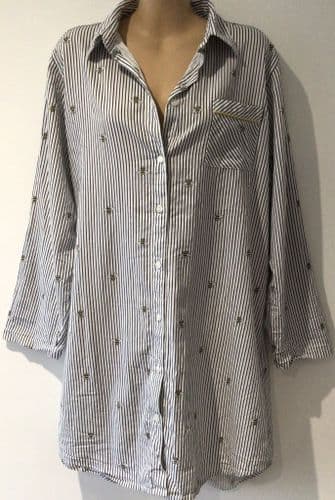 TU WHITE STRIPE BEE PRINT SHIRT NIGHTDRESS SIZE 14