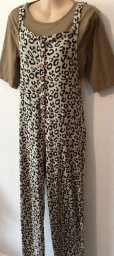 TURTLE DOVE ORGANIC COTTON BEIGE LEOPARD RIBBED JUMPSUIT/DUNGAREES 2 12-18