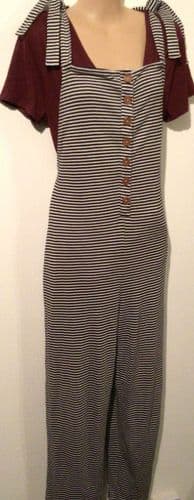 TURTLE DOVE ORGANIC COTTON STRIPE RIBBED JUMPSUIT/DUNGAREES SIZE 1 8-12