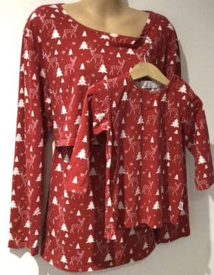 TWINNING SET CHICO JACKS RED CHRISTMAS PRINT NURSING JERSEY TOP SIZE 20 & 4 YEARS