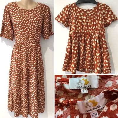 TWINNING SET JUNO JACKS CHESTNUT FRANKIE MIDI NURSING DRESS SIZE 14 & 12 MONTHS